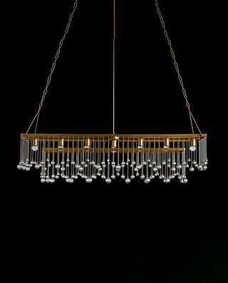 Aubrey Brass Rectangular Chandelier - Modern Statement Pendant Light for Dining Room & Kitchen Island