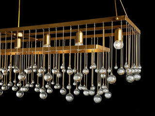 Aubrey Brass Rectangular Chandelier - Modern Statement Pendant Light for Dining Room & Kitchen Island