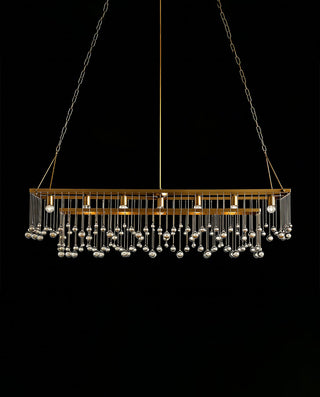 Aubrey Brass Rectangular Chandelier - Modern Statement Pendant Light for Dining Room & Kitchen Island