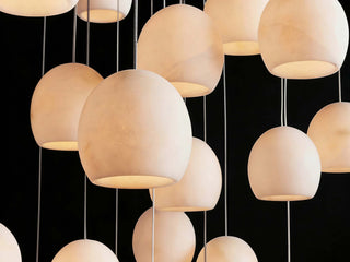 Arica Round Chandelier Modern Alabaster Stone Ceiling Light for Dining Room