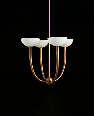 Round Alabaster Shade Chandelier – Adjustable Drop Metal Ceiling Light