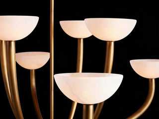 Round Alabaster Shade Chandelier – Adjustable Drop Metal Ceiling Light