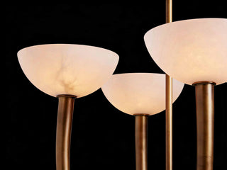Round Alabaster Shade Chandelier – Adjustable Drop Metal Ceiling Light