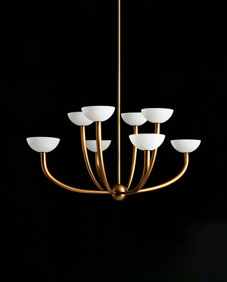 Round Alabaster Shade Chandelier – Adjustable Drop Metal Ceiling Light