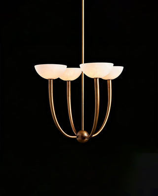Round Alabaster Shade Chandelier – Adjustable Drop Metal Ceiling Light