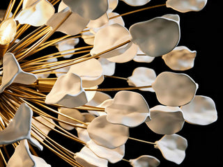 Ceramic Leaf Round Chandelier – Adjustable Height Iron Frame Ceiling Light