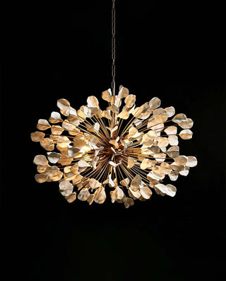Ceramic Leaf Round Chandelier – Adjustable Height Iron Frame Ceiling Light