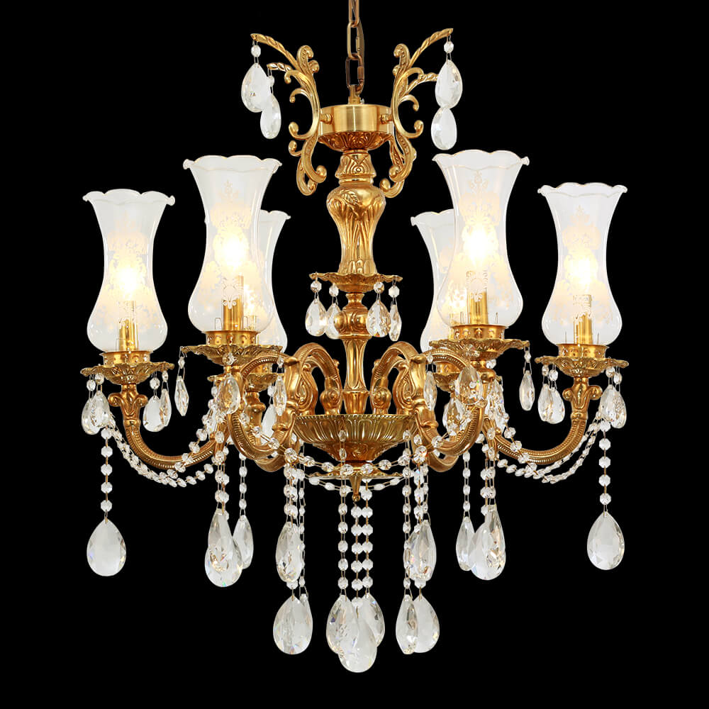 28X31 Inch 6 Lights Small Classical Candle Style Brass and Crystal Chandelier Lighting