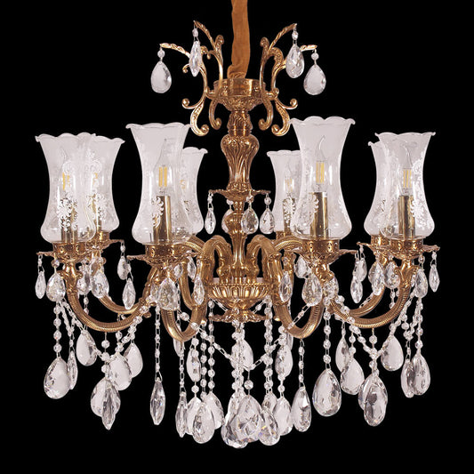 31X32 Inch 8 Lights Small Classical Candle Style Brass and Crystal Chandelier Lighting