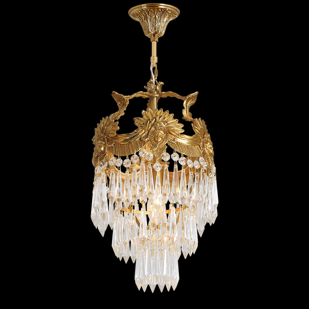 10 Inch Mini Chandelier Antique Brass and Crystal Lighting for Hallway