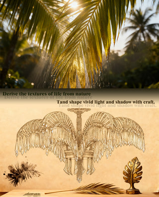 30 Inch Wide 1 Layer Palm Tree Brass and Crystal Chandelier