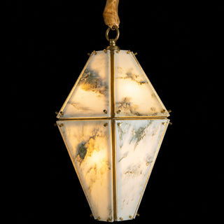 Modern Faceted Green Jade Luxury Marble Lantern Chandelier