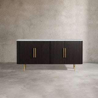 Finley Sideboard: Minimalist Fluted Base Stone Top Storage Sideboard