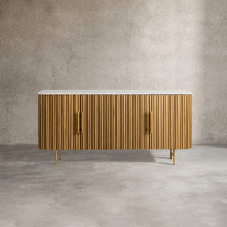 Finley Sideboard: Minimalist Fluted Base Stone Top Storage Sideboard