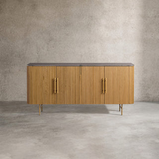 Finley Sideboard: Minimalist Fluted Base Stone Top Storage Sideboard