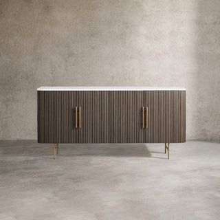 Finley Sideboard: Minimalist Fluted Base Stone Top Storage Sideboard