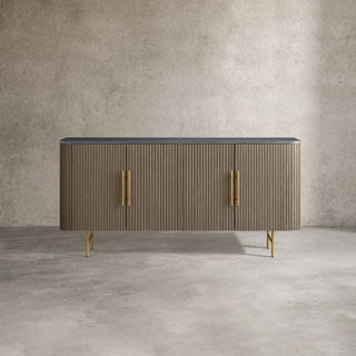 Finley Sideboard: Minimalist Fluted Base Stone Top Storage Sideboard