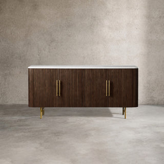 Finley Sideboard: Minimalist Fluted Base Stone Top Storage Sideboard