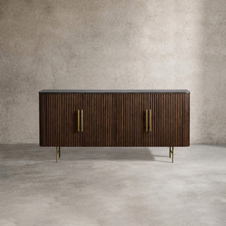 Finley Sideboard: Minimalist Fluted Base Stone Top Storage Sideboard