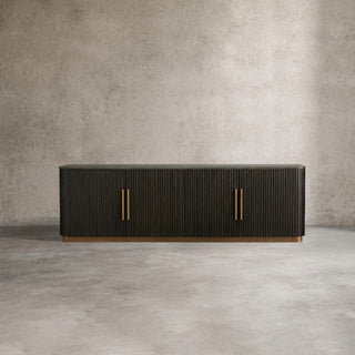 Finley Media Console: Minimalist Fluted Base Stone Top Storage Media Console