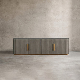 Finley Media Console: Minimalist Fluted Base Stone Top Storage Media Console