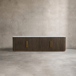 Finley Media Console: Minimalist Fluted Base Stone Top Storage Media Console
