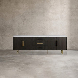 Finnley Marble Top Sideboard Wood Bluestone Top Buffet Cabinet with Drawers