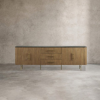 Finnley Marble Top Sideboard Wood Bluestone Top Buffet Cabinet with Drawers