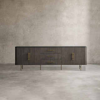 Finnley Marble Top Sideboard Wood Bluestone Top Buffet Cabinet with Drawers