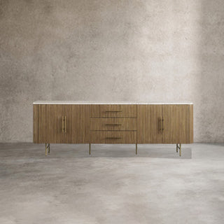 Finnley Marble Top Sideboard Wood Bluestone Top Buffet Cabinet with Drawers