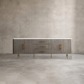 Finnley Marble Top Sideboard Wood Bluestone Top Buffet Cabinet with Drawers