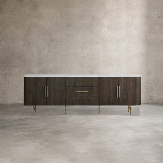 Finnley Marble Top Sideboard Wood Bluestone Top Buffet Cabinet with Drawers
