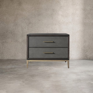 Malone Wood Nightstand: Leather Insets Bedside Drawers Chest Table