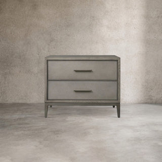 Malone Wood Nightstand: Leather Insets Bedside Drawers Chest Table