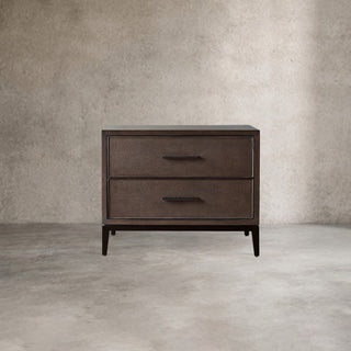 Malone Wood Nightstand: Leather Insets Bedside Drawers Chest Table