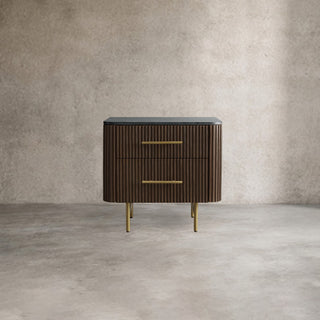 Finnley Closed Nightstand: Marble Double Drawers Chest Bedside Table