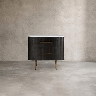 Finnley Closed Nightstand: Marble Double Drawers Chest Bedside Table