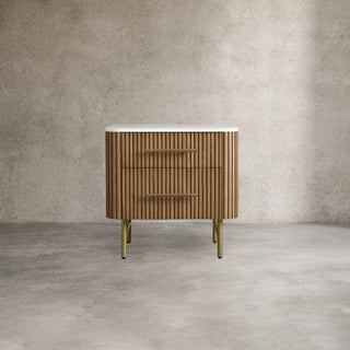 Finnley Closed Nightstand: Marble Double Drawers Chest Bedside Table