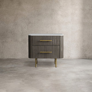Finnley Closed Nightstand: Marble Double Drawers Chest Bedside Table