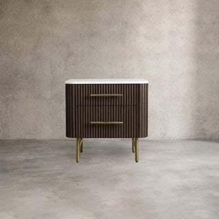 Finnley Closed Nightstand: Marble Double Drawers Chest Bedside Table