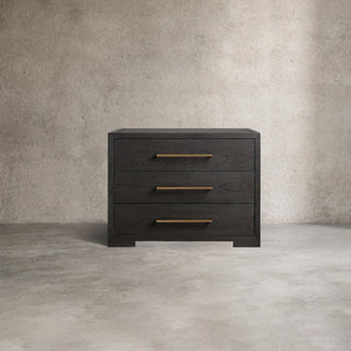 Darwyn Closed Wood Nightstand: Brass Handles Drawer Bedroom Bedside Table