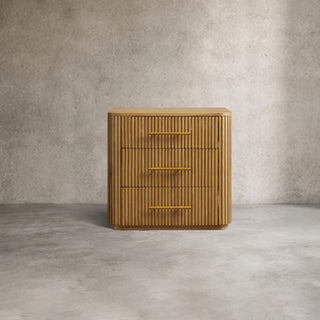 Finley Wood Nightstand: Minimalist Fluted 3-Drawer Wood Bedroom Bedside Table