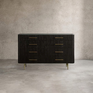 Finnley Wood Eight-Drawer Dresser with Marble or Bluestone Top Rural Chest Of 8 Drawers Cabinet