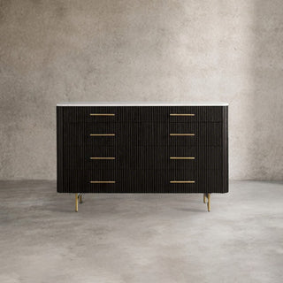 Finnley Wood Eight-Drawer Dresser with Marble or Bluestone Top Rural Chest Of 8 Drawers Cabinet