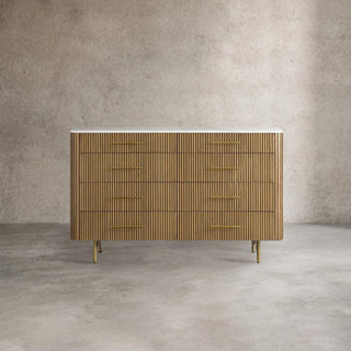 Finnley Wood Eight-Drawer Dresser with Marble or Bluestone Top Rural Chest Of 8 Drawers Cabinet
