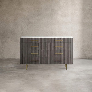 Finnley Wood Eight-Drawer Dresser with Marble or Bluestone Top Rural Chest Of 8 Drawers Cabinet