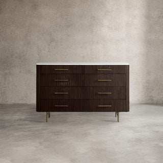 Finnley Wood Eight-Drawer Dresser with Marble or Bluestone Top Rural Chest Of 8 Drawers Cabinet