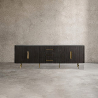 Finnley Marble Top Sideboard Wood Bluestone Top Buffet Cabinet with Drawers