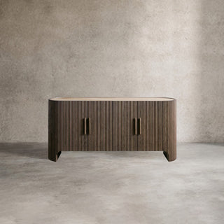 Astor Marble Top Sideboard Buffet Table Wood Living Room Entryways Cabinet Reeded Detailing
