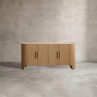 Astor Marble Top Sideboard Buffet Table Wood Living Room Entryways Cabinet Reeded Detailing